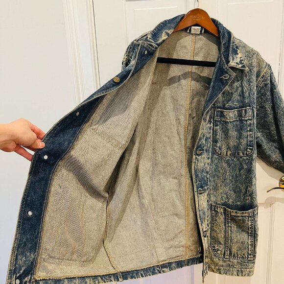 Vintage 80s 90s Denim Jean Jacket Womens Oversize Medium Chore Acid wash - Picture 13 of 16